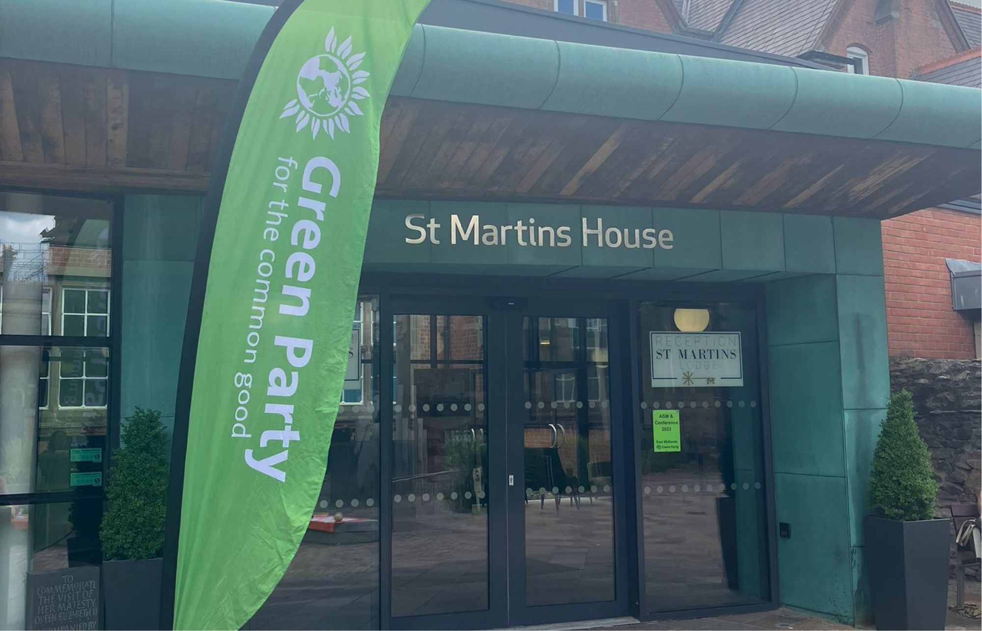 The Green Flag Flying Outside the EMGP 2023 Annual Meeting and Conference in Leicester